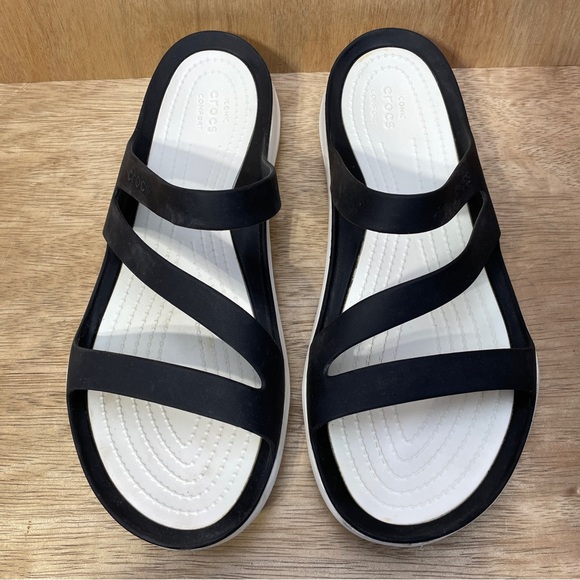 CROCS Shoes - Crocs Sandals Women’s Size 10 Black White Iconic Comfort Swiftwater Slip On